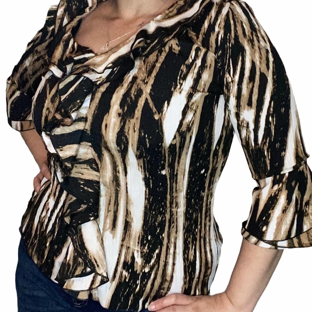 Milano Printed 3/4 Sleeve Shirt Ruffle accent